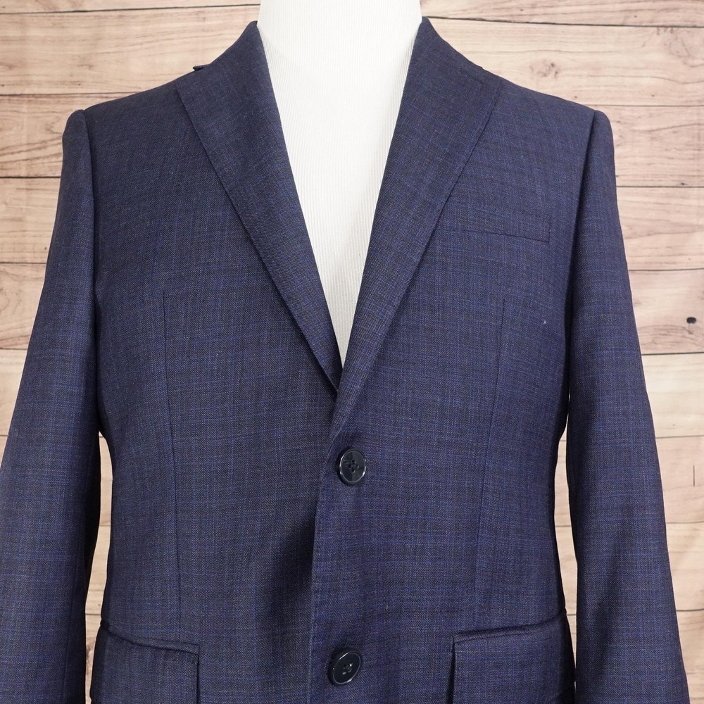 Calvin‎ Klein Suit Jacket Mens 40S Blue Check Wool Stretch 2 Button Notch Lapel